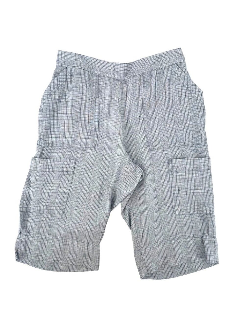 NWOT Flax Womens Blue White Plaid Linen Cargo Shorts Blue Size S